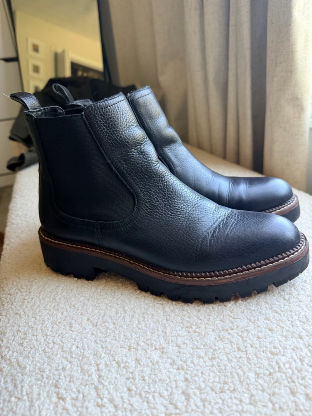 Black Leather Chelsea Lug Boots